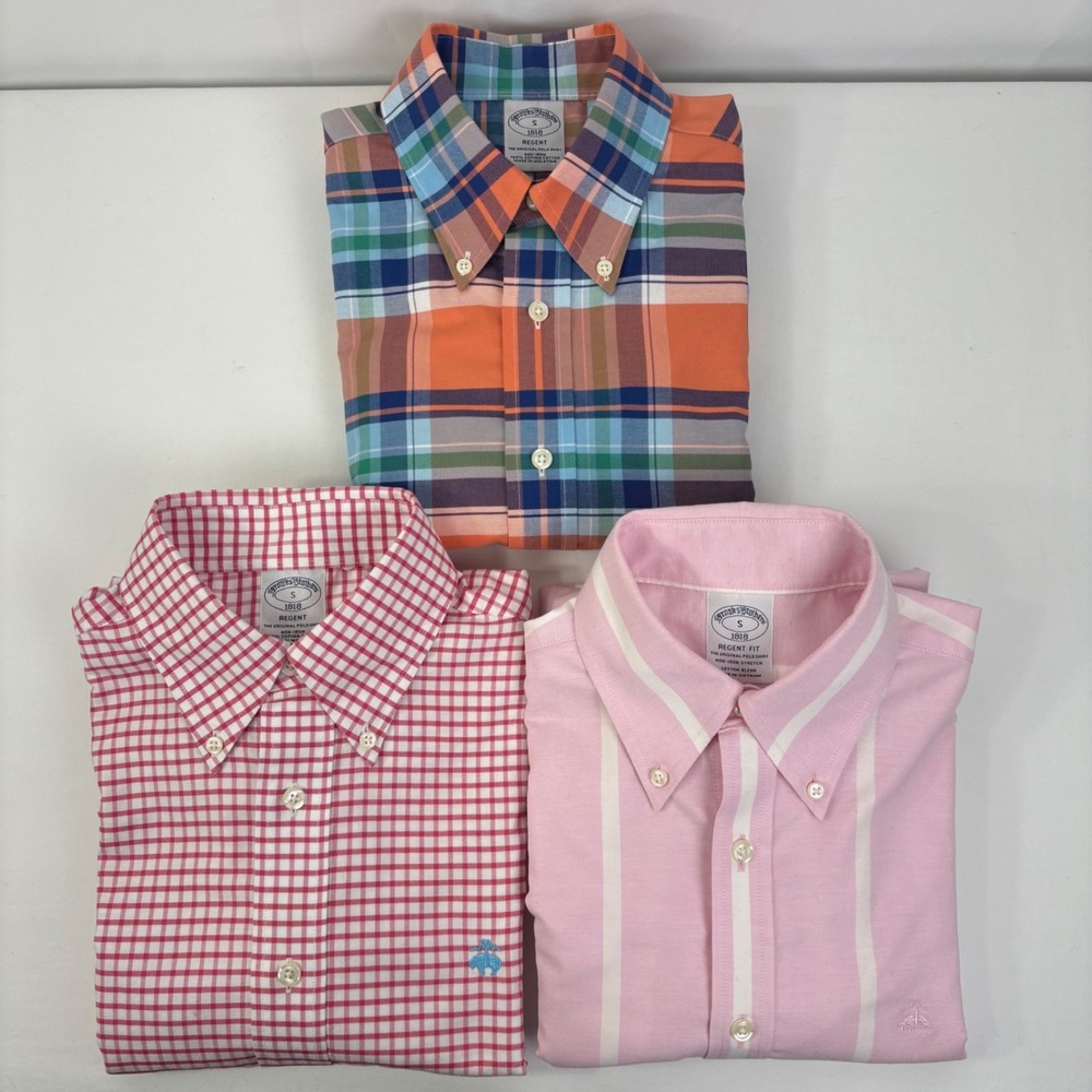 Brooks Brothers Mens Regent Fit Logo Non-Iron Button Down Shirts Lot of 3 Small